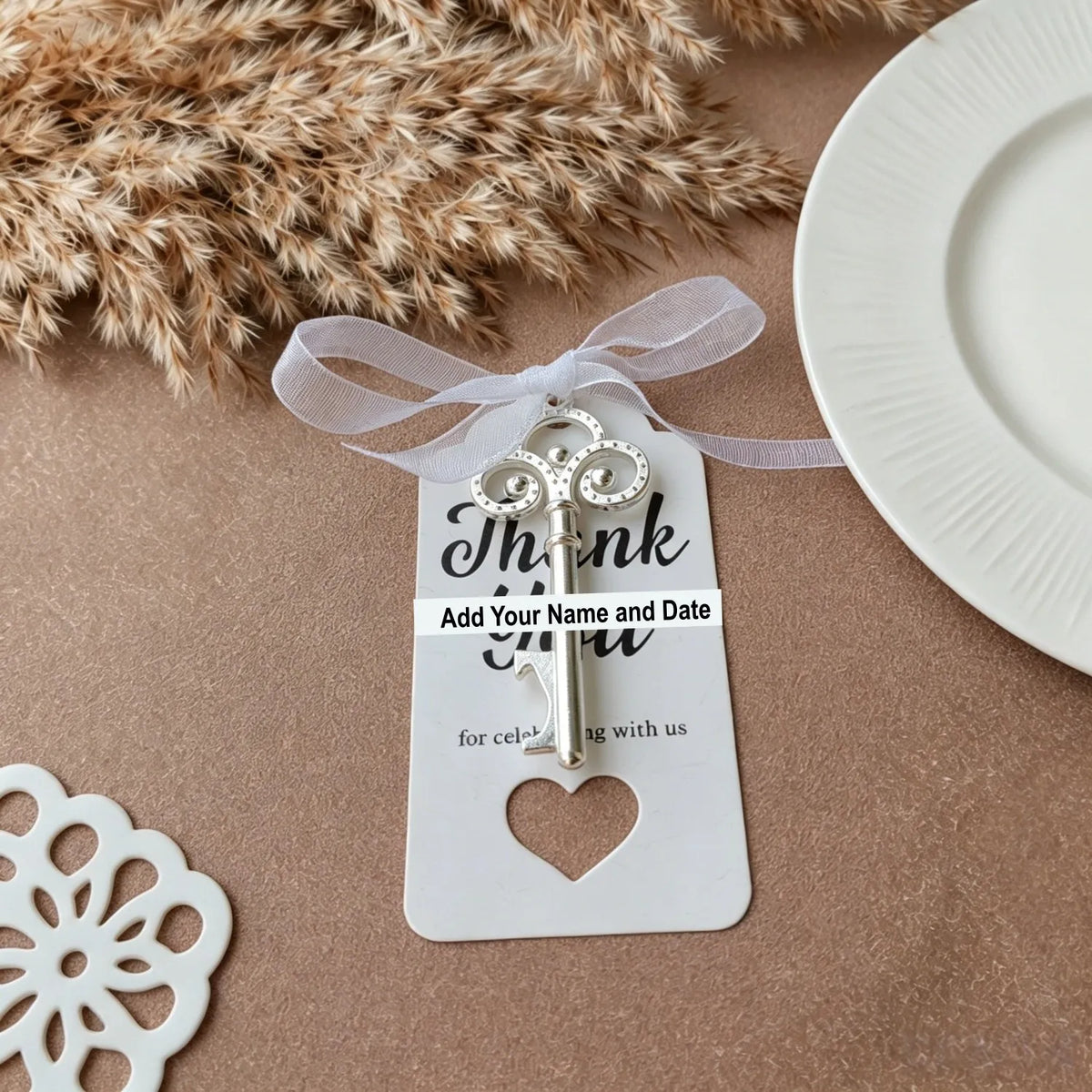 Wedding Gifts For Guests Souvenirs Party Gifts Copper Color Skeleton Key Beer Bottle Opener with Personalized Name Sticker Card