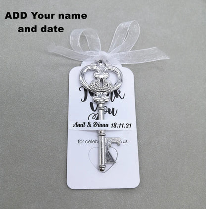 Wedding Gifts For Guests Souvenirs Party Gifts Copper Color Skeleton Key Beer Bottle Opener with Personalized Name Sticker Card