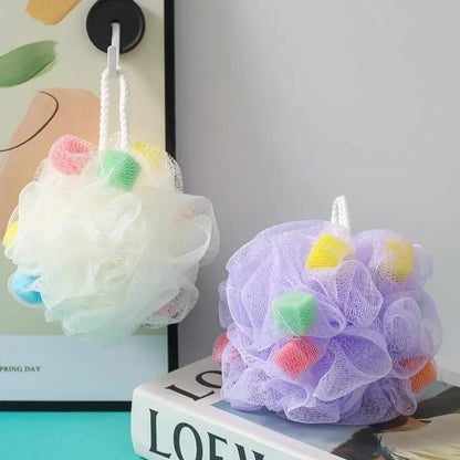 Bath Ball with Bath Flower 1Pcs Large Color Blocking PE Scrubbing Bubble Net for Gentle Body Cleaning