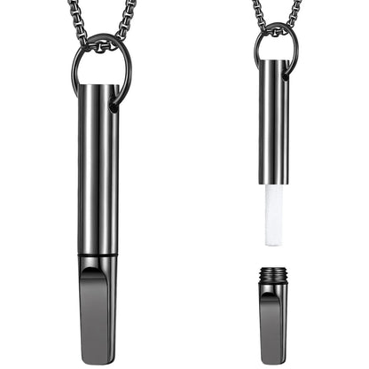 Stainless Steel Meditation Mindfulness Pendant for Regulating Breathe Relieving Anxiety Necklace Quit Smoking with Filter Cotton