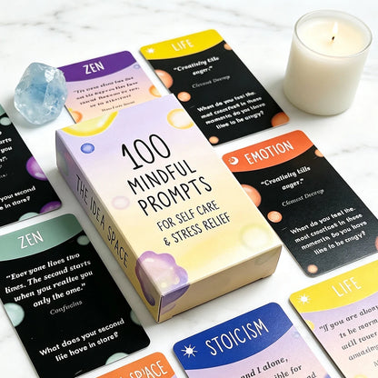 100 Mindful Prompts Cards Self Care Stress Relief Affirmation Cards Mindfulness Meditation Therapy Cards for Relaxation Daily