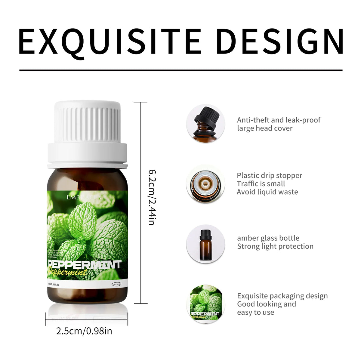 10ml Peppermint Essential Oil for Massage Bath Home Skin, Hair, and Nail Care
