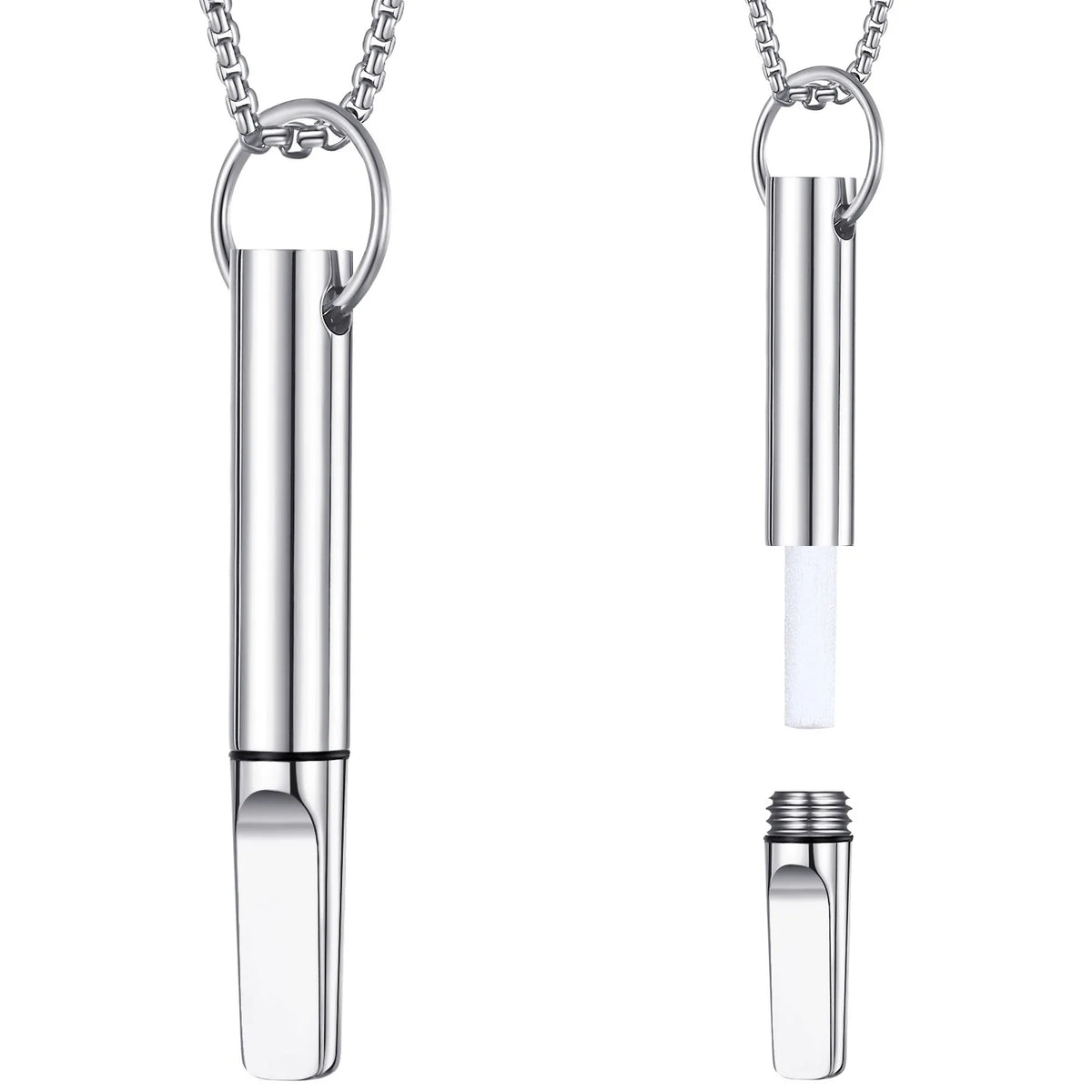 Stainless Steel Meditation Mindfulness Pendant for Regulating Breathe Relieving Anxiety Necklace Quit Smoking with Filter Cotton