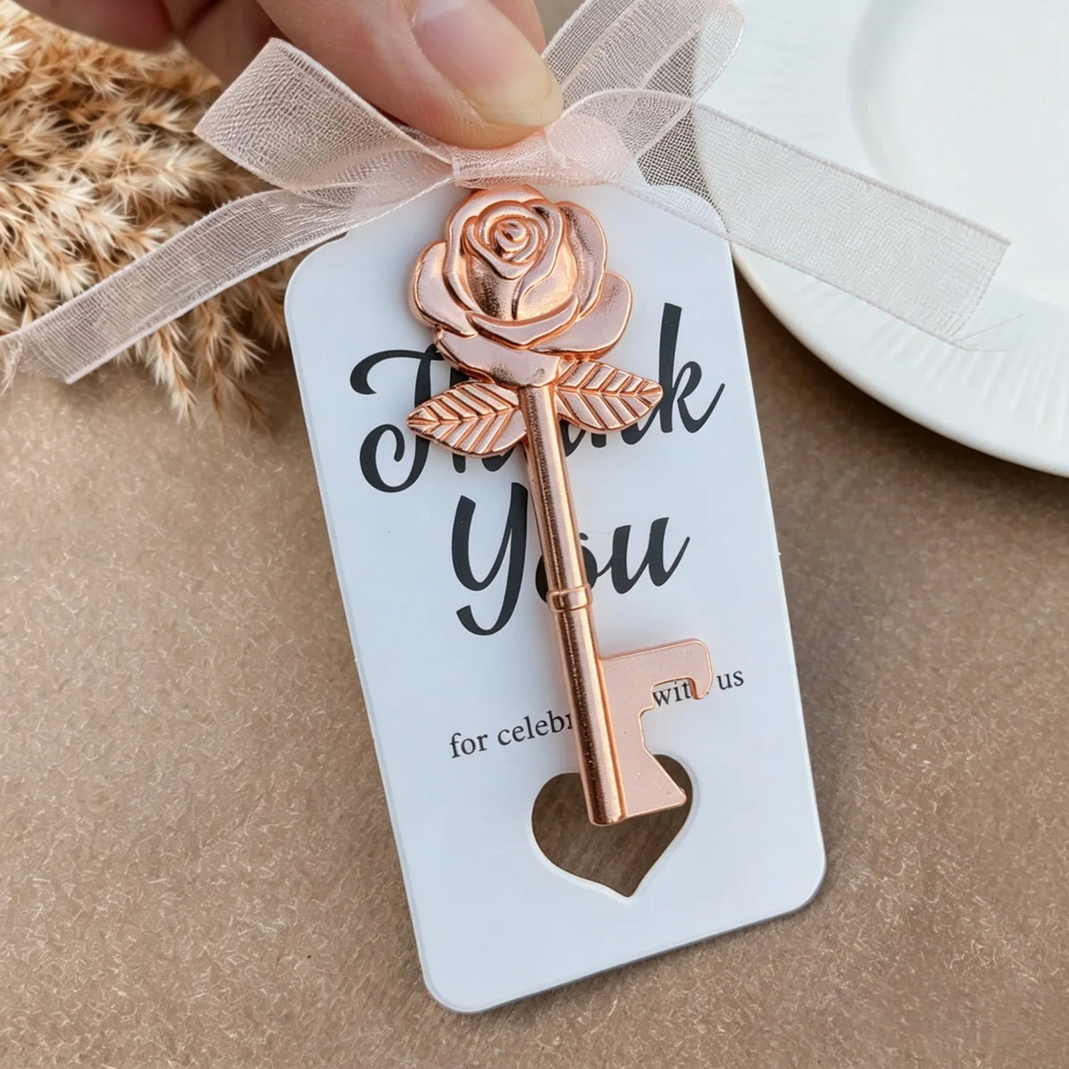 Wedding Gifts For Guests Souvenirs Party Gifts Copper Color Skeleton Key Beer Bottle Opener with Personalized Name Sticker Card