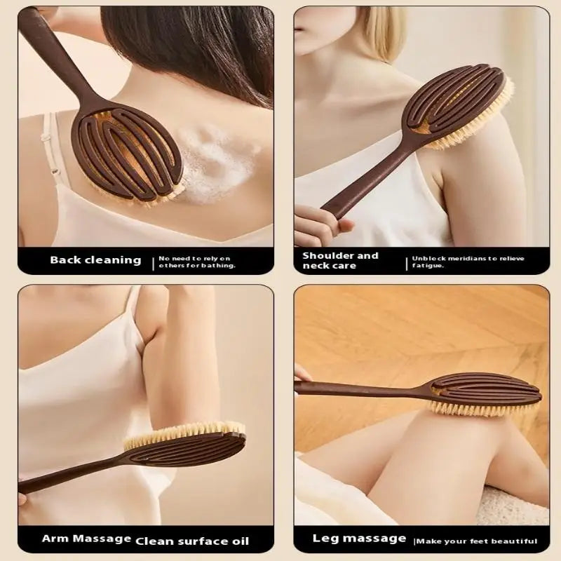Bath Shower Brush Bathing Brush Dry Skin Body Soft Natural Bristle Massager Care Tool Soft Natural Bristle PE Handle