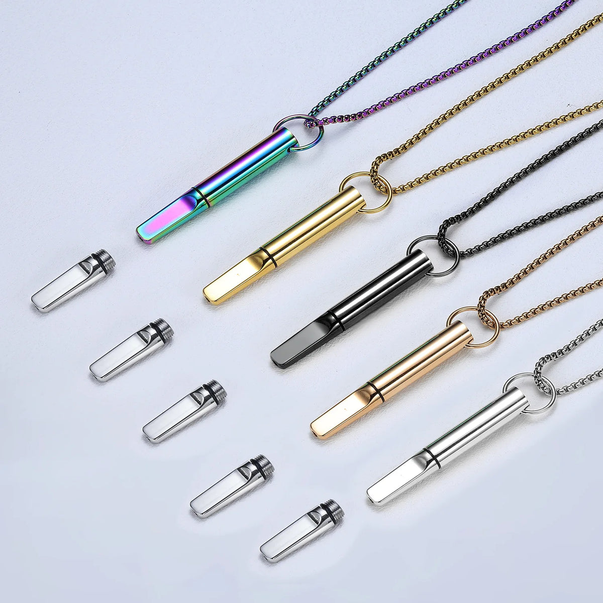 Stainless Steel Meditation Mindfulness Pendant for Regulating Breathe Relieving Anxiety Necklace Quit Smoking with Filter Cotton