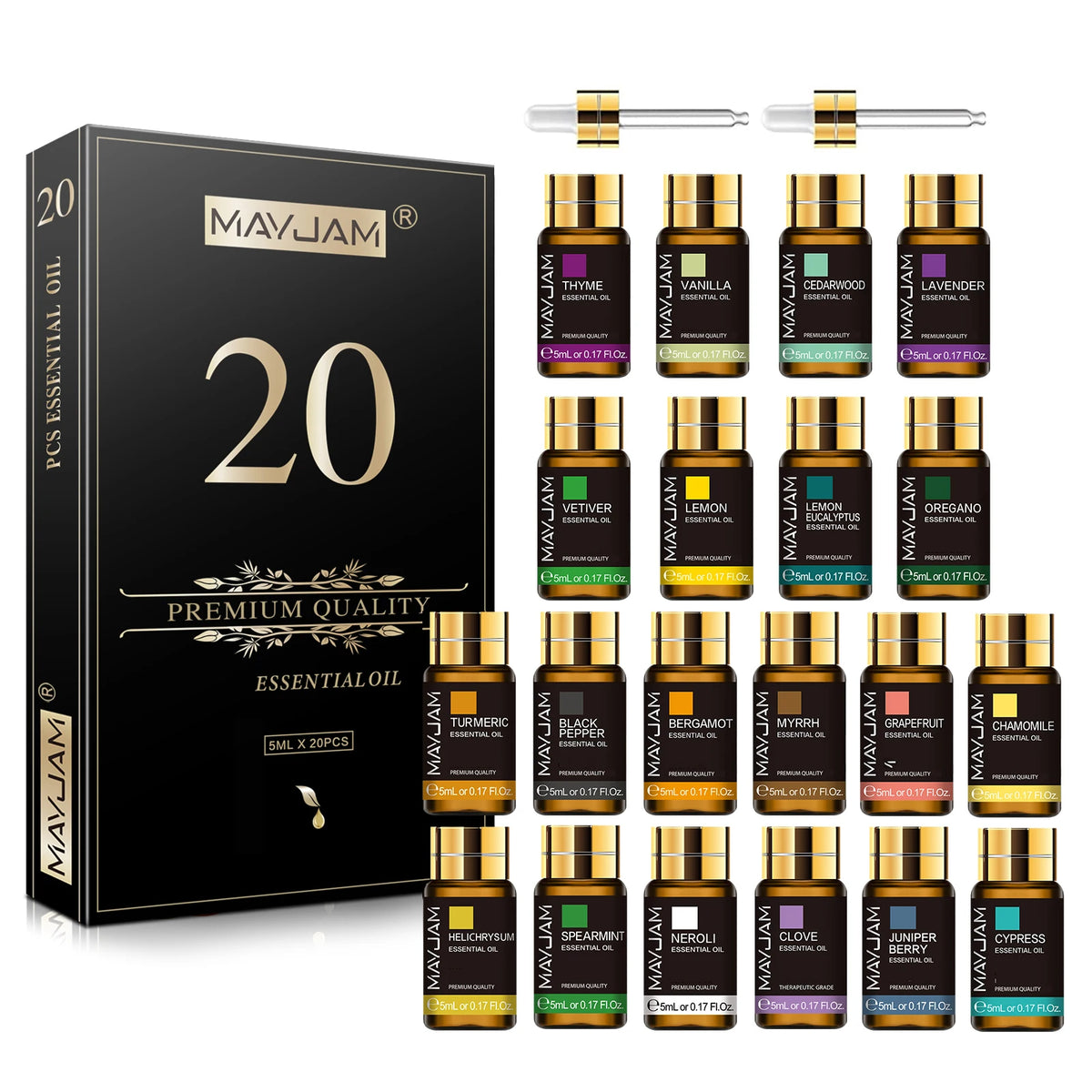 MAYJAM 20PCS Essential Oils Gift Set Aromatherapy Essential Oils Oregano Neroli Helichrysum Spearmint Lemon Eucalyptus Turmeric