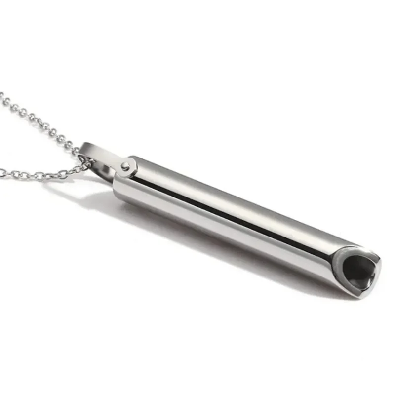 Breathing Whistle Necklace Portable Mindfulness Breath Training Pendant Metal Stress Relief Neck Jewelry for Daily Relax Use