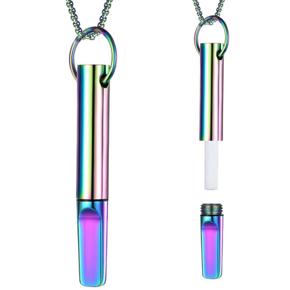 Stainless Steel Meditation Mindfulness Pendant for Regulating Breathe Relieving Anxiety Necklace Quit Smoking with Filter Cotton