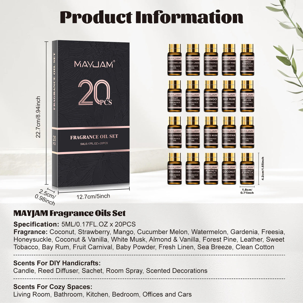 MAYJAM 20PCS Essential Oils Gift Set Aromatherapy Essential Oils Oregano Neroli Helichrysum Spearmint Lemon Eucalyptus Turmeric