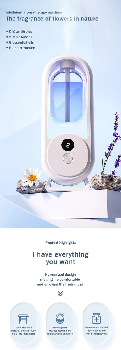 Aromatherapy Essential Oil Machine, Aroma Diffuser, Timed Rechargeable, 5-Mode, Living Room, Bathroom, Air Freshman