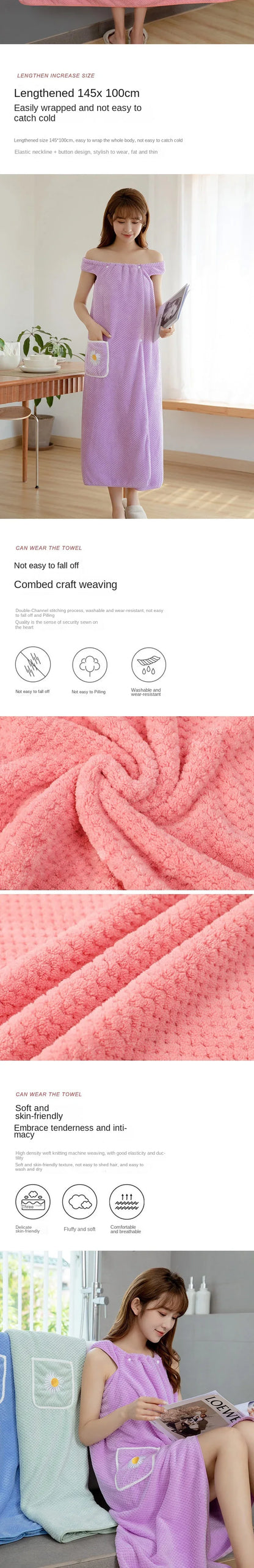 Bath Towel Household Women Wearable Wrap Adults Absorb Water Polyester Dry Hair Skirt Long Style Bathroom Washable Bathrobe