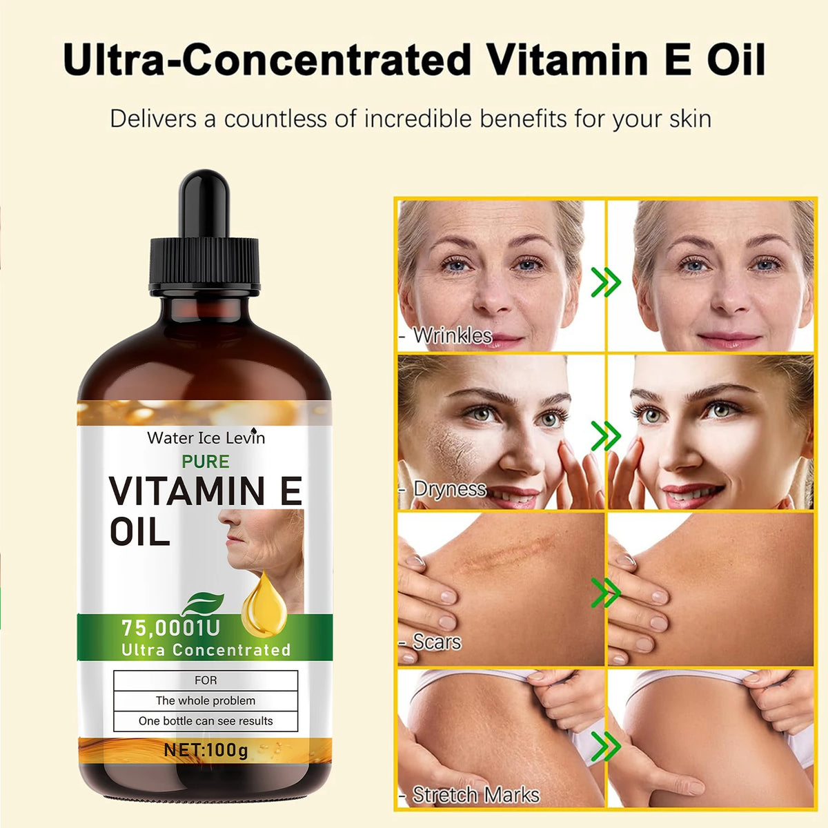 100ml Natural Vitamin E Essential Oil, Used for Massage, Skin Care, Gua Sha, Showering, Facial, Body, Nail, Hair, and Eyelash Care, Versatile