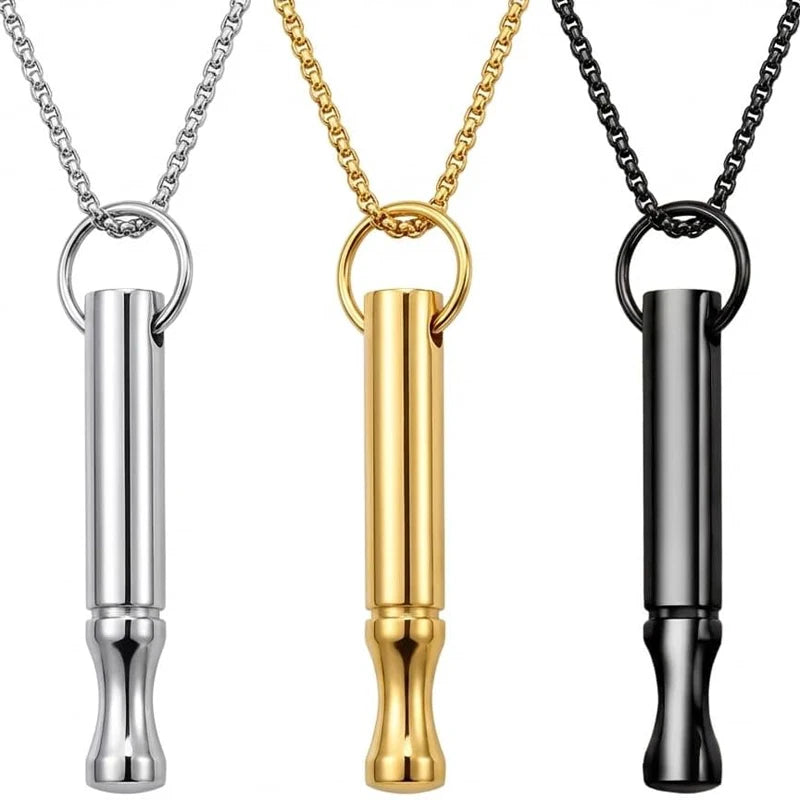 Mindfulness Breathing Necklace Meditation Pendants Stainless Steel Smoking Cessation Aid Anti Anxiety and Stress Relief Whistle