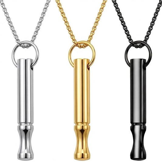 Mindfulness Breathing Necklace Meditation Pendants Stainless Steel Smoking Cessation Aid Anti Anxiety and Stress Relief Whistle