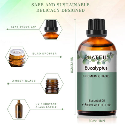 PHATOIL 1PCS Aromatherapy Essential Oil 30ml Lemon Eucalyptus Lavender Bergamot Jasmine Juniper Rose Vanilla Aroma Essential Oil