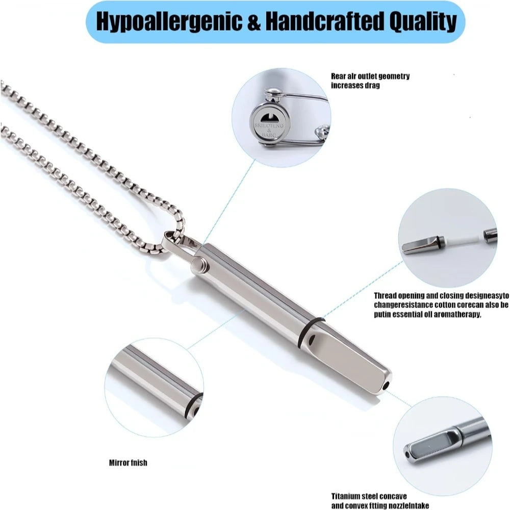 Stainless Steel Meditation Mindfulness Pendant for Regulating Breathe Relieving Anxiety Necklace Quit Smoking with Filter Cotton