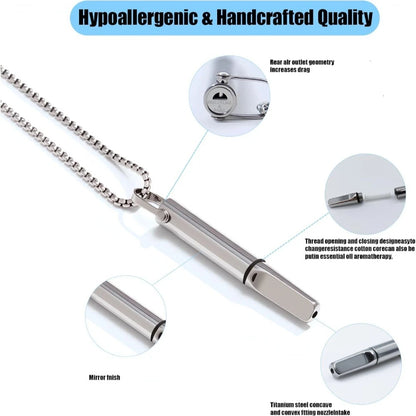 Stainless Steel Meditation Mindfulness Pendant for Regulating Breathe Relieving Anxiety Necklace Quit Smoking with Filter Cotton