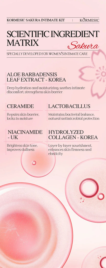 Sakura Women's Intimate Care 5-Piece Set, Product Includes: Private Area Cleansing Liquid, Essence, Gel, Lotion, Spray, Gentle Cleansing, Balances the Environment, Long-Lasting Freshness, and a More Firm and Smooth Light Beig