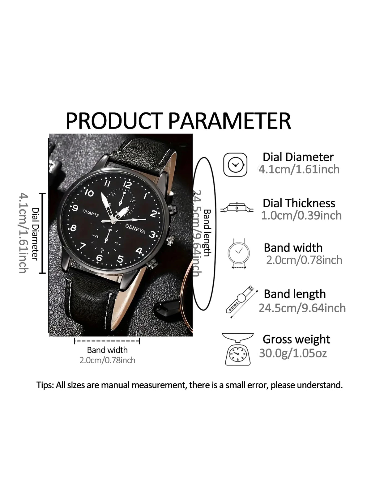 Men's gift box set, including a watch, accessories and a wallet. Suitable as a holiday gift or for daily use and versatile