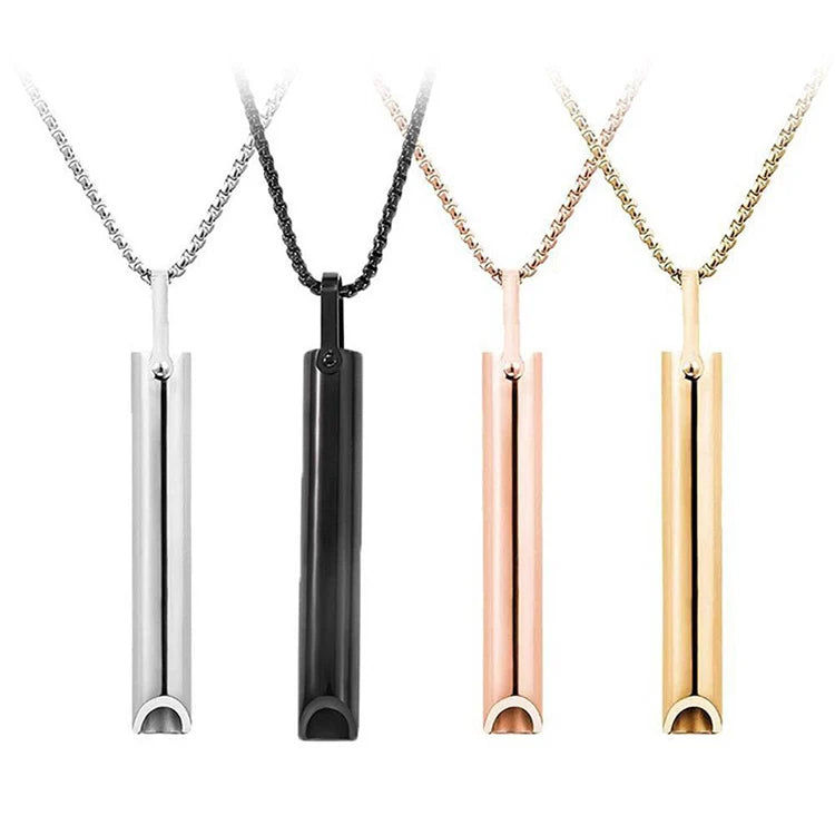 Breathing Whistle Necklace Portable Mindfulness Breath Training Pendant Metal Stress Relief Neck Jewelry for Daily Relax Use