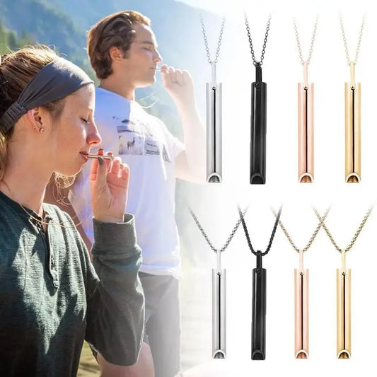 Breathing Whistle Necklace Portable Mindfulness Breath Training Pendant Metal Stress Relief Neck Jewelry for Daily Relax Use