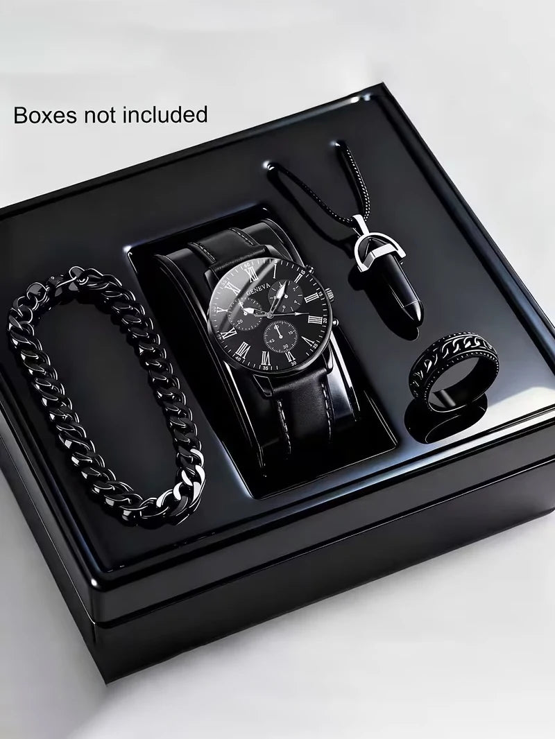 Men's gift box set, including a watch, accessories and a wallet. Suitable as a holiday gift or for daily use and versatile