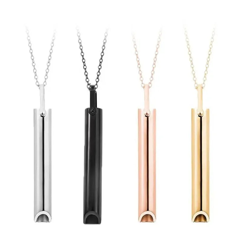 Breathing Whistle Necklace Portable Mindfulness Breath Training Pendant Metal Stress Relief Neck Jewelry for Daily Relax Use