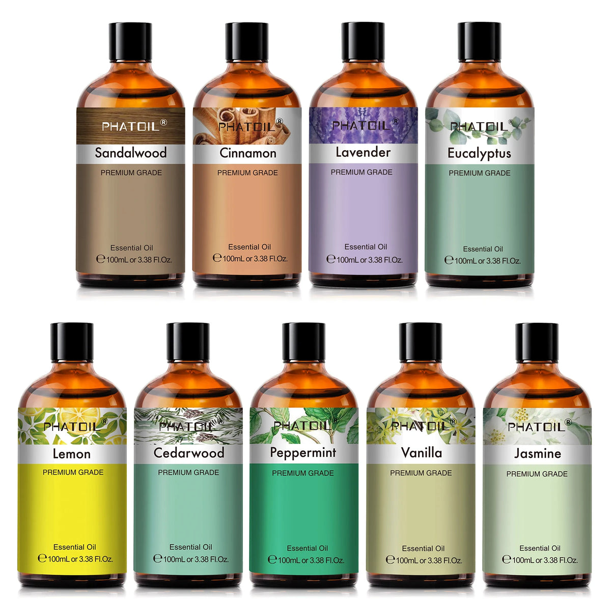 PHATOIL Aromatherapy Essential Oil For Skin Care,Diffuser,Massage & Candle Making-100ml Lavender Cinnamon Eucalyptus Aroma Oils