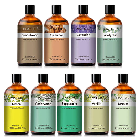 PHATOIL Aromatherapy Essential Oil For Skin Care,Diffuser,Massage & Candle Making-100ml Lavender Cinnamon Eucalyptus Aroma Oils