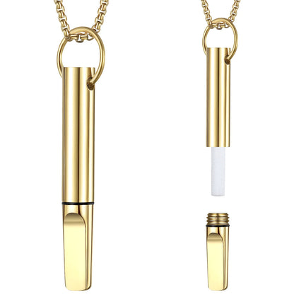 Stainless Steel Meditation Mindfulness Pendant for Regulating Breathe Relieving Anxiety Necklace Quit Smoking with Filter Cotton