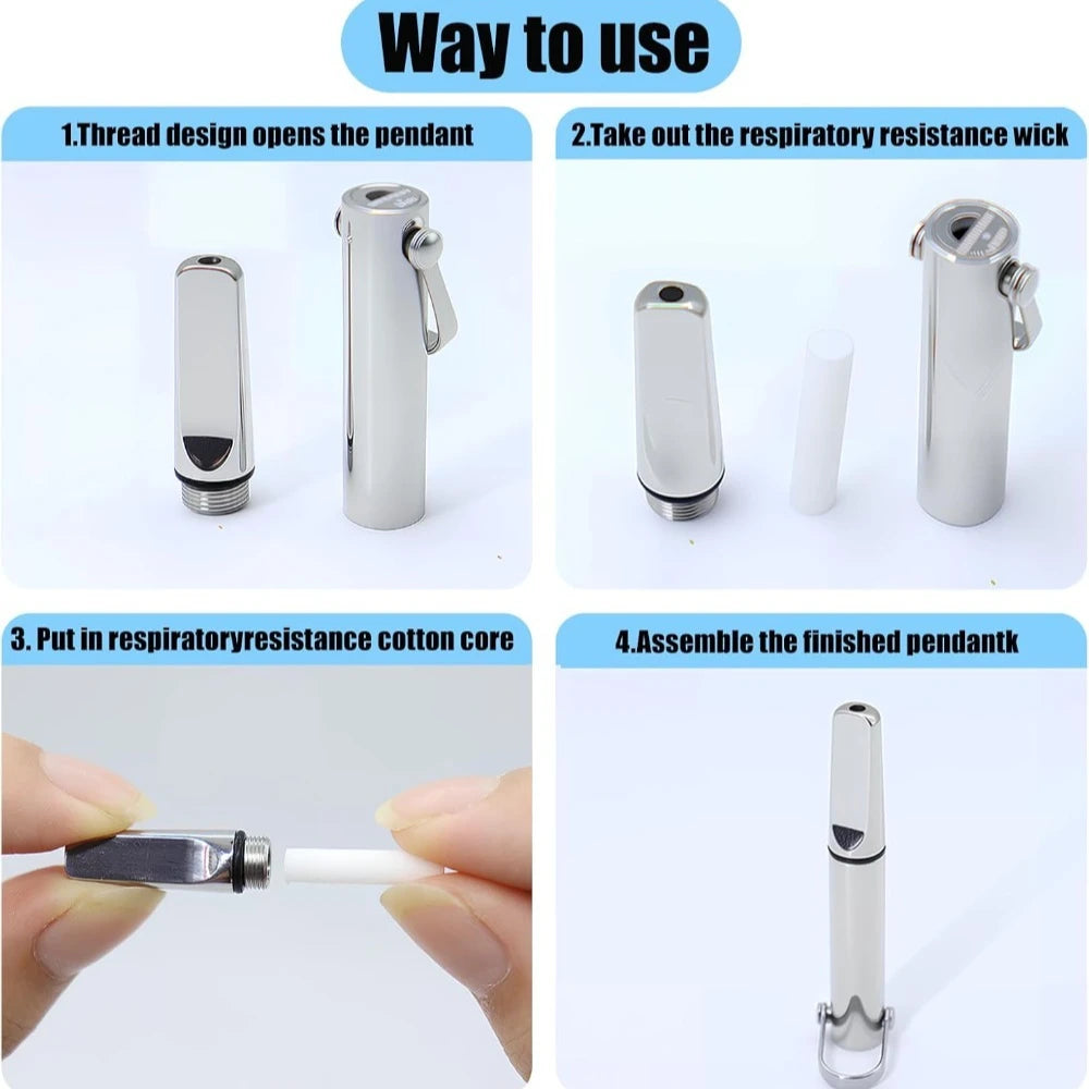 Stainless Steel Meditation Mindfulness Pendant for Regulating Breathe Relieving Anxiety Necklace Quit Smoking with Filter Cotton