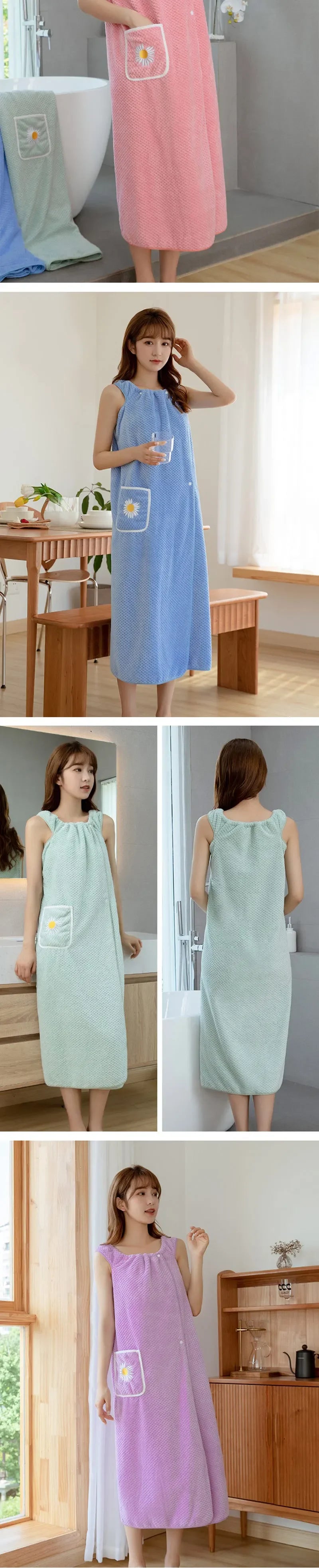 Bath Towel Household Women Wearable Wrap Adults Absorb Water Polyester Dry Hair Skirt Long Style Bathroom Washable Bathrobe