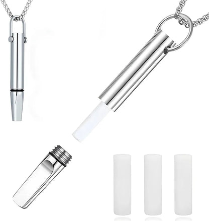 Stainless Steel Meditation Mindfulness Pendant for Regulating Breathe Relieving Anxiety Necklace Quit Smoking with Filter Cotton