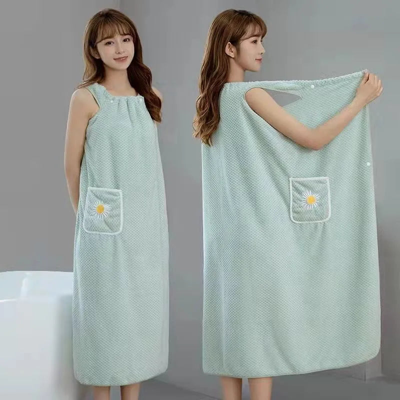 Bath Towel Household Women Wearable Wrap Adults Absorb Water Polyester Dry Hair Skirt Long Style Bathroom Washable Bathrobe