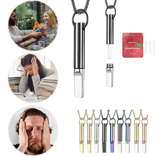 Mindfulness Training Whistle Necklace Metal With Cotton Core Relaxation Necklace Portable Yoga Necklace Necklace Men and Women
