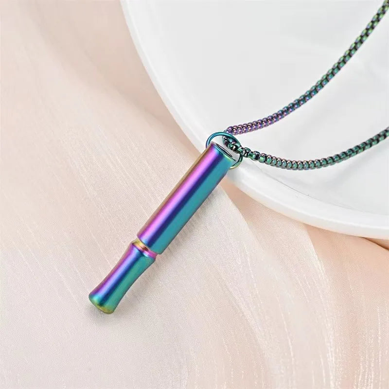 Mindfulness Breathing Necklace Meditation Pendants Stainless Steel Smoking Cessation Aid Anti Anxiety and Stress Relief Whistle